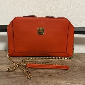MCM Vintage Orange Leather Crossbody With Detachable Strap